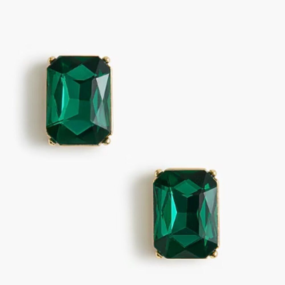 J Crew Women's Crystal Stud Earrings Party Holiday Green